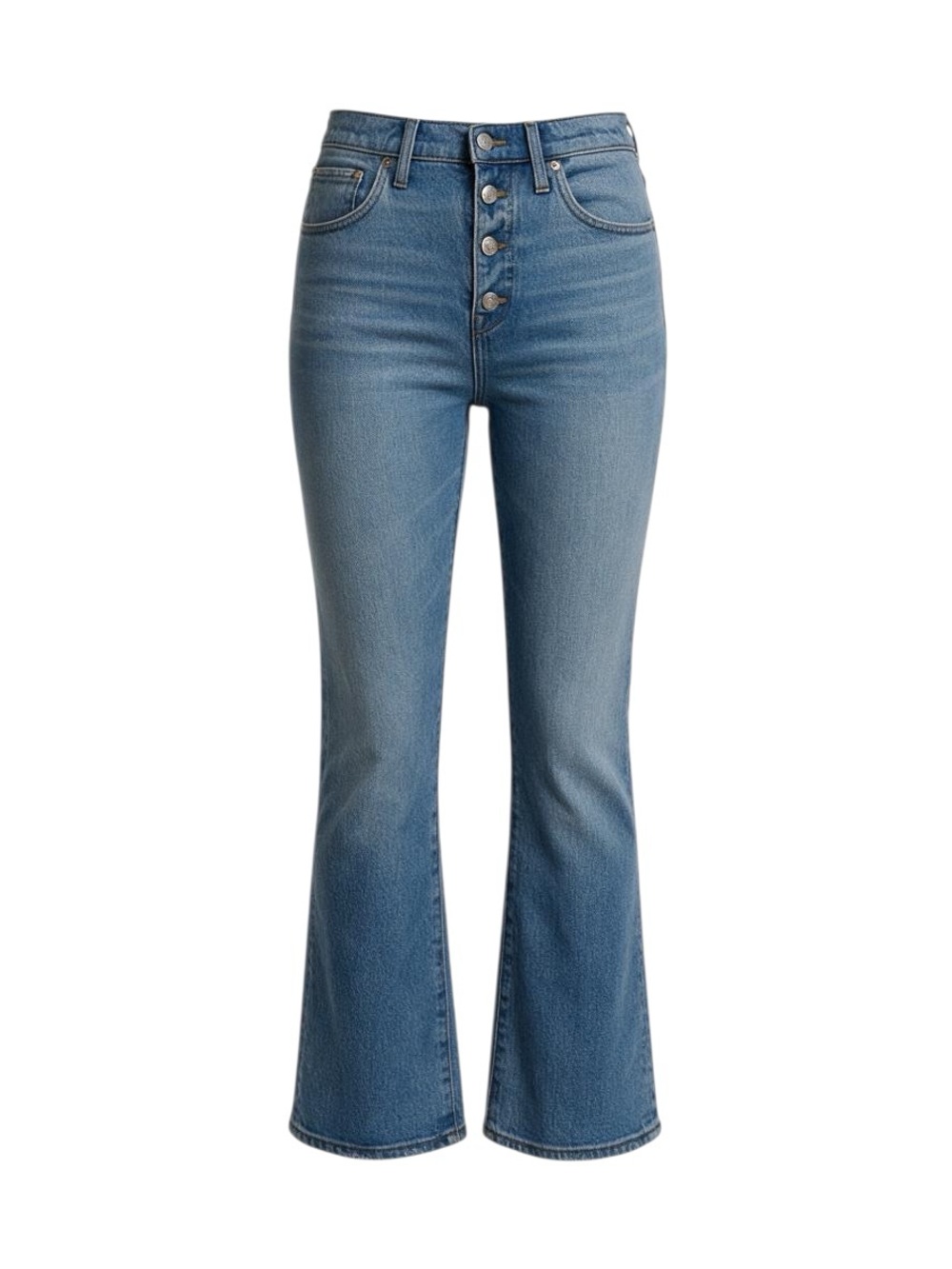 Madewell Cali Demi-Boot High-Rise Button-Fly Flare Jeans - Medium Blue broken in